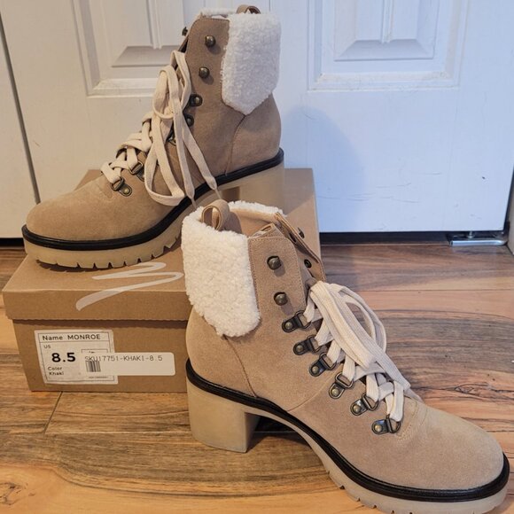 M.I.I.M Monroe Lace-up Ankle Boots w/Shearling Cuff, NIB, 8.5, Taupe, SO ADORBS! - Picture 7 of 7